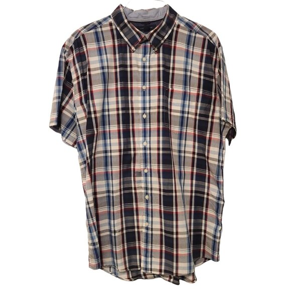 Tommy Hilfiger Plaid Shirt Button Up Short Sleeve Western Mens XXL 2XL UC - Picture 1 of 10
